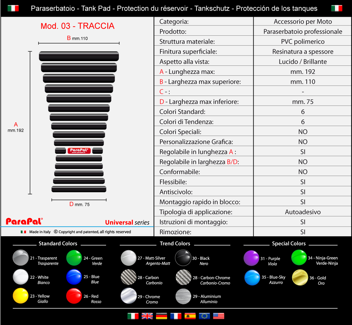 Scheda tecnica Mod. Traccia UNV